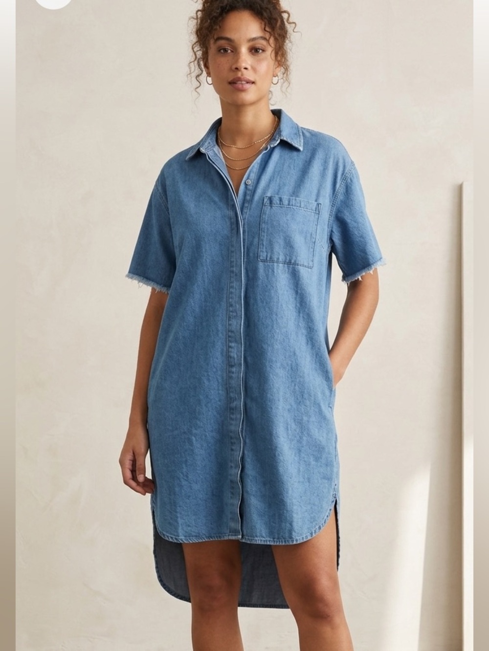 H&M Medium Wash Denim Shirt Dress in Light Blue